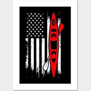 american flag kayak Posters and Art